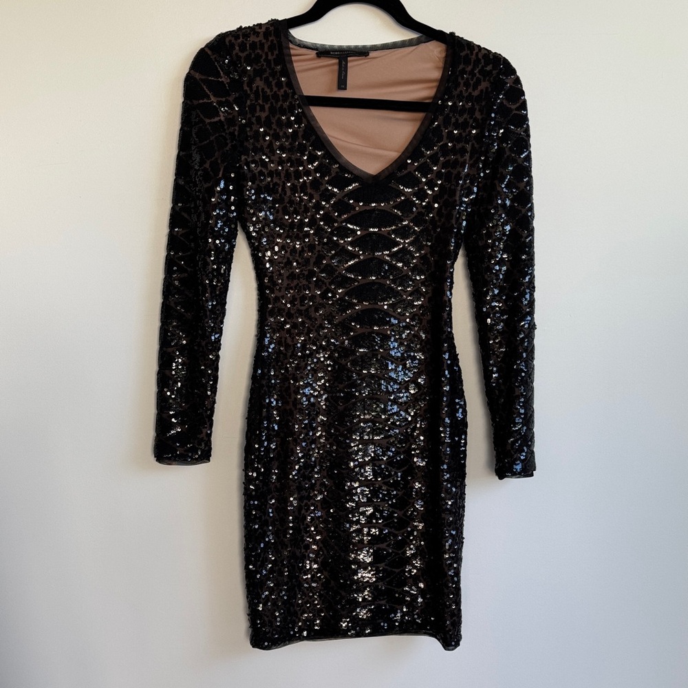 BCBGMaxAzria Black Sequin Long Sleeve Dress